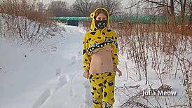winter naked wife flaunts shaved pussy in wild outdoor public stories