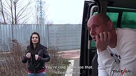 squirting brunette found on the street with naked ass fuck stranger in van