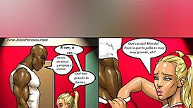 Two Hot Blondes Bet On Big Black Cock In Comic Interracial Scene Monster Cock Action