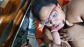 My stepmom's face gets a huge cum load