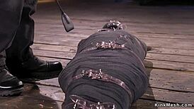 Mummified Brunette Bound Tight and Whipped in Kinky Session