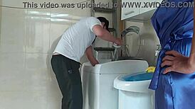 Wife provokes technician with bold seduction, leading to anal creampie and blowjob