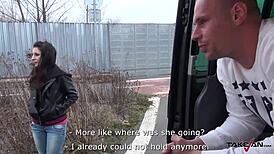 squirting brunette found on the street with naked ass fuck stranger in van