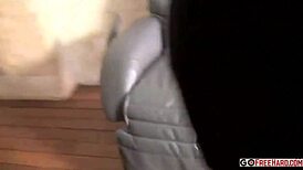 Skinny exotic babe rides boss's big cock at work. Office desk becomes their naughty playground.