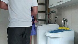 Wife provokes technician with bold seduction, leading to anal creampie and blowjob