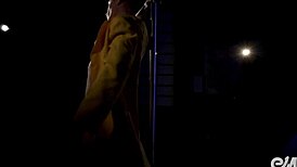 Feel the passion as a hot young gay guy performs an acrobatic strip tease, dancing on the pole with clothes ripping off in excitement.