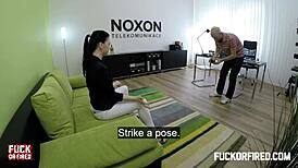 omg, this teeny brunette is fucking and sucking her boss at work, getting a creampie! 😍