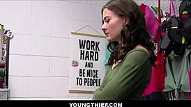 Cute skinny teen shoplifter gets strip searched and fucked by security guard 😏