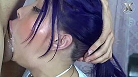 Purple-Haired Cutie Drools Saliva During Intense Face Banging