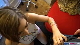 hot brunette teen with glasses gets fucked on cam sucking monster cock