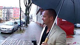 german milf in leather leggings screwed hard at street casting session.