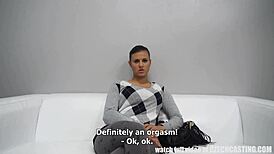 Stunning big tits brunette at pornjob interview, bent over for POV doggystyle, man I’m nervous!