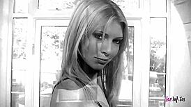 Karen and Kelle Marie, the lesbian blondes, lick tits and finger tight pussies before banging wetly on the kitchen counter