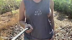 hey, wanna see my wife flash her tits in a ripped shirt publicly?