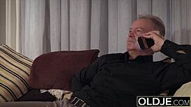 Teenie Sucks Grandpa’s Cock Deepthroat and Swallows Hot Cum