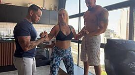 Two Trainers Fuck Blonde Gym Student's Tight Pussy Emotionally