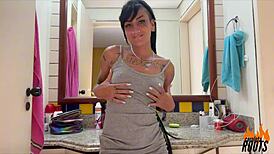 Caroleta Roots Experiences Intense Orgasm On Bathroom Sink Showing Her Delicious Pussy