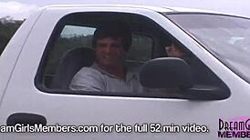 Hot blonde flashes topless while riding in my convertible.