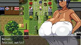 Tanned curvy Natsuki naughtily pisses in public during hentai game episode 10