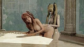 honoka gets taken by marie in wild 3d futa hentai cartoon scene.