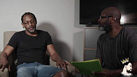 virtual casting with muscular ebony cougar in sloppy action