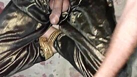Watch this Pakistani bisexual gay boy masturbate with shining silk fabric