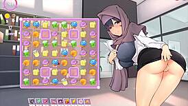 Tsundere milf boss in hijab reveals dripping wet pussy