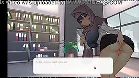 Tsundere milf boss in hijab reveals dripping wet pussy