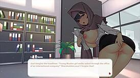 Tsundere milf boss in hijab reveals dripping wet pussy