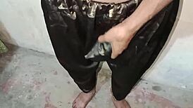 Watch this Pakistani bisexual gay boy masturbate with shining silk fabric