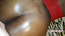 i surprised my ebony wife in red lingerie on valentine's day and fucked her hard with oil on her big ass