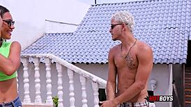 Amateur teen fucks young playboy's ass with monster cock