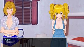 in the hs tutor game, pretty japanese girl strips naked, gets cumshot in 3d porn scene