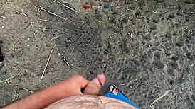 A brunette hentai girl masturbates under a bridge