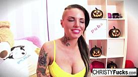 hot christy mack dresses up for halloween then plays with herself