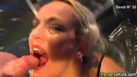 Urine drinker eagerly eats cum in wild session