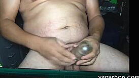 Enjoying solo fleshlight session with hot sensations