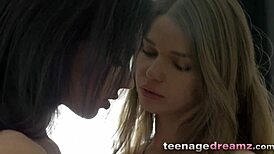 Skinny European Lesbian Teen Fingers Stockinged Pussy While Masturbating