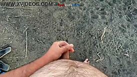 A brunette hentai girl masturbates under a bridge