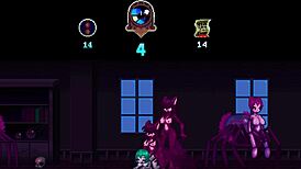 In a haunted house game, a monster with a huge cock humps the anime cartoon character