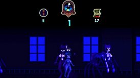 In a haunted house game, a monster with a huge cock humps the anime cartoon character