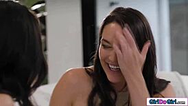 Straight babe explores lesbian sex with her busty best friend