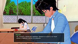 in the hs tutor game, pretty japanese girl strips naked, gets cumshot in 3d porn scene