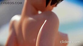 widow tracer beach threesome, bent over doggystyle blowjob and deepthroat riding