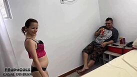 Brazilian housewife gets licked and fucked while old man watches