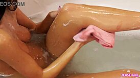 super hot college student reveals her perfect pussy in the bath with family members watching