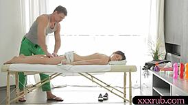 fantina gets drilled by her pervert masseur right after the massage, her shaved pussy taking it deep