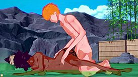 rukia kuchiki and orihime inoue and yoruichi shihoin and ichigo kurosaki intense 3p sex - bleach hentai