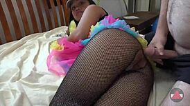 Spanking Leads To Cumshot On Her Fishnets Ass