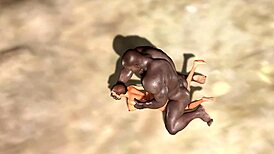 Big black man dominates horny ebony on savage island beach